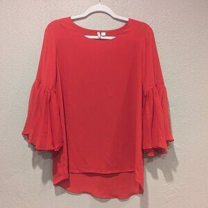 C. Est 1946 Vibrant Red Tiered Ruffle Bell Sleeve Blouse | Medium